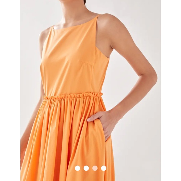 LOVE BONITO AYRIA PLEATED SLEEVELESS BOAT NECK BUTTERNUT ORANGE MIDI DRESS US8/L - Picture 6 of 14